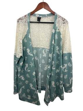 Women’s Disney The Little Mermaid Lace Cardigan Pale Green 1X Draped Torrid